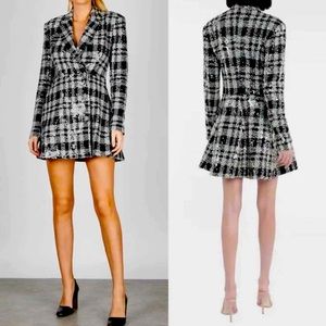 Rotate Birger Christensen Black Newton Checked Sequin Blazer Mini Dress Sz 6